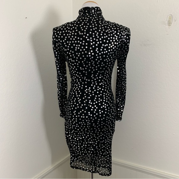 Cinq A Sept Marlene Mini Dress Womens 4 Black With Silver Sequins Ruched Side - Picture 6 of 17